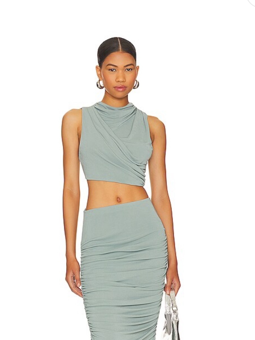 h:ours Sage Green Draped Crop Top